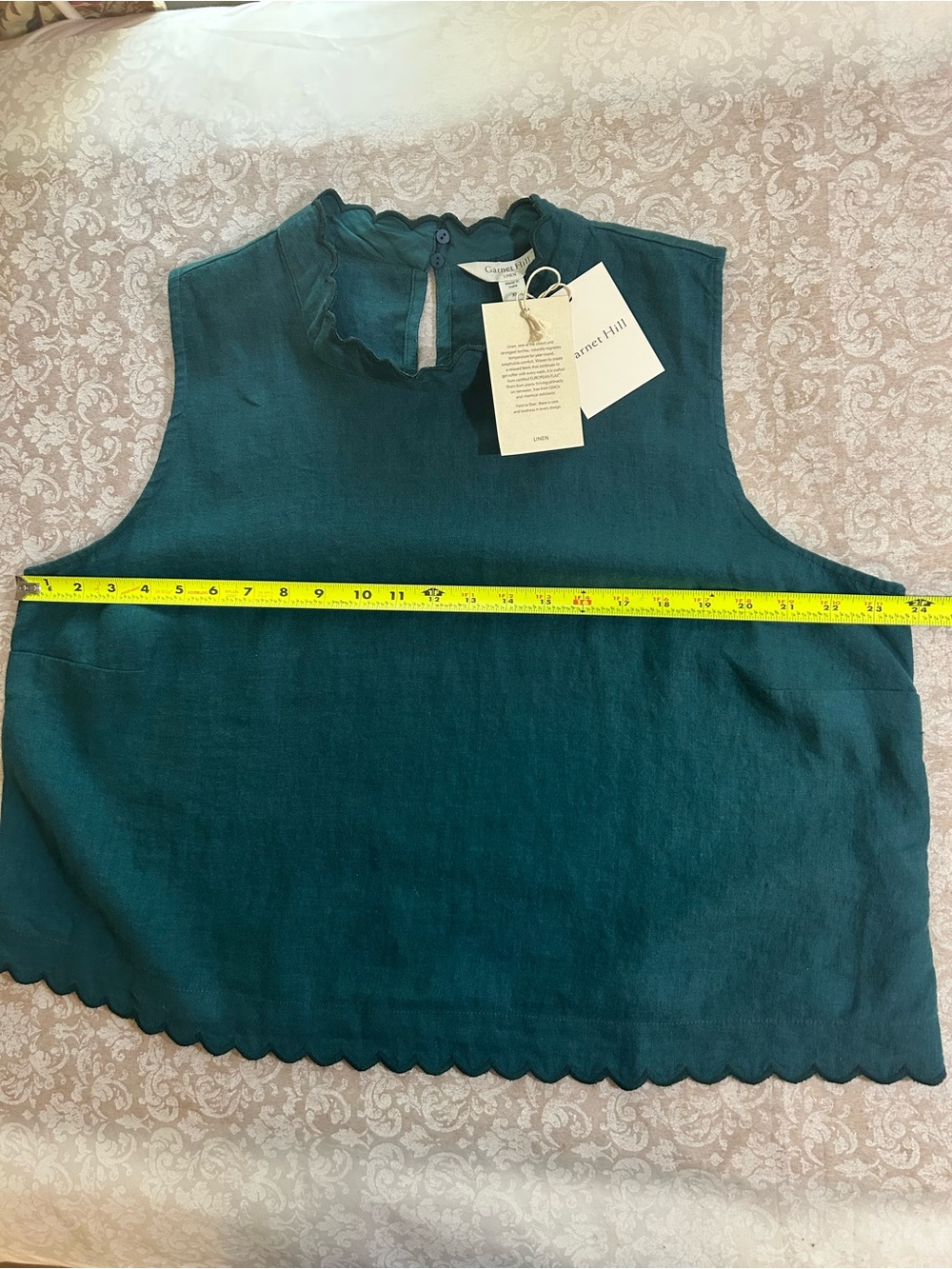 New~ Coastline Teal Blue Scalloped Linen Top size XL ~by Garnet Hill - Picture 10 of 14